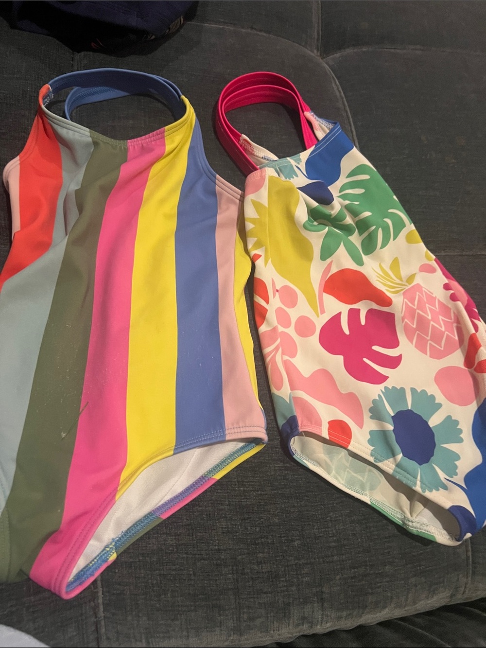 Mini Boden Girls' Rainbow Stripe & Tropical Print One-Piece Swimsuits